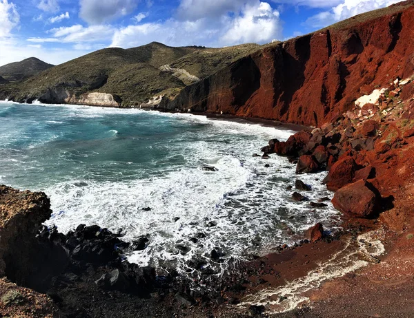 Blick Auf Den Roten Strand Santorini — Stockfoto