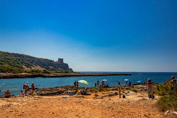 Wspaniała Zatoka Porto Selvaggio Nardo Włoszech Puglia Salento Torre Dell — Zdjęcie stockowe