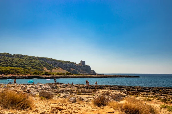 Wspaniała Zatoka Porto Selvaggio Nardo Włoszech Puglia Salento Torre Dell — Zdjęcie stockowe