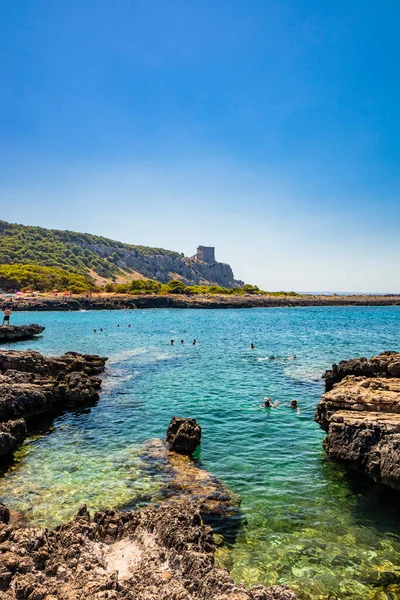 Wspaniała Zatoka Porto Selvaggio Nardo Włoszech Puglia Salento Torre Dell — Zdjęcie stockowe