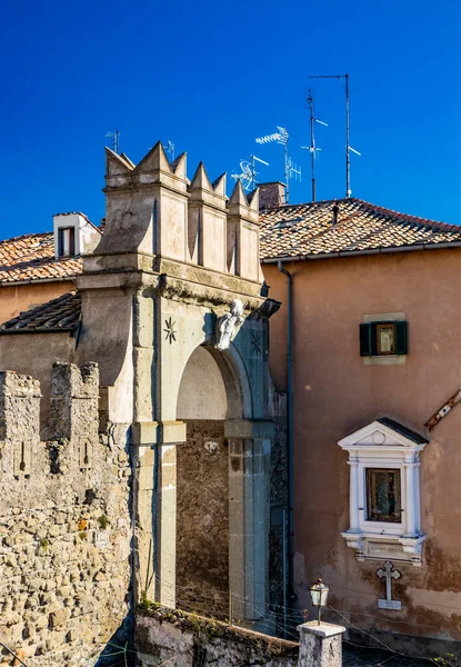 Porta Medievale Ariccia Arco Pietra Stemma Ingresso Nicchia Castelli Romani — Foto Stock