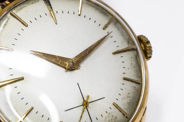 Старые Золотые Механические Наручные Часы Ручной Намоткой Антикварные Часы Испорченные — стоковое фото