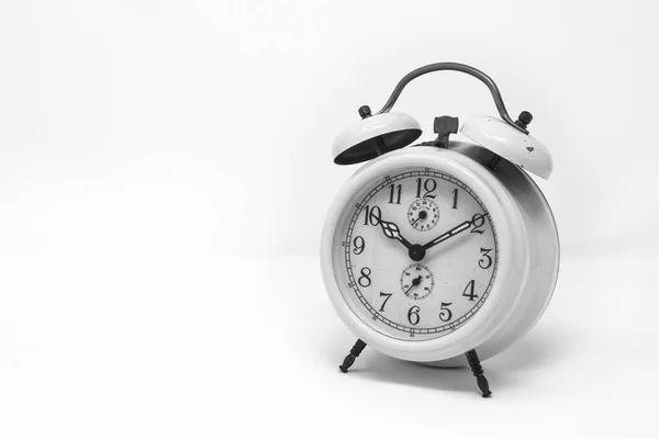 Old White Analog Twin Bell Alarm Clock Isolated White Background — Stock Photo, Image