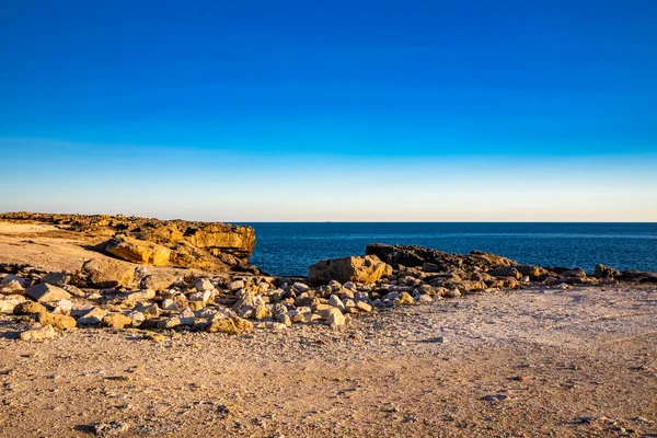 The amazing panorama of the sea with the rocks, in Porto Miggiano. Bleak and rocky landscape with a splendid view of the sea. Santa Cesarea Terme, Puglia, Salento, Italy.