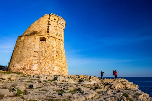 Ancienne Tour Montre Porto Miggiano Construite Sur Les Falaises Surplombant — Photo