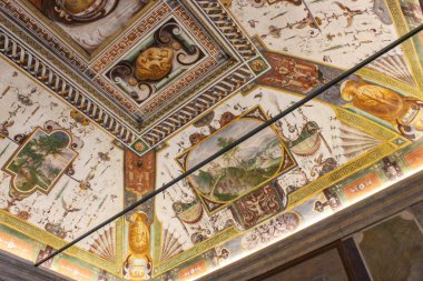 3 Haziran 2016 - Caprarola, Viterbo, Lazio, İtalya - Villa Farnese, bir Rönesans ve Mannerist yapı. Binanın içinde boyanmış güzel fresklerden biri. Sanat eserleri.