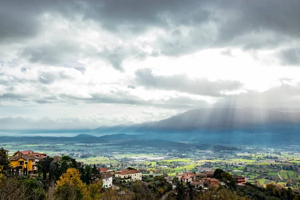 Hermosa Vista Del Valle Del Sacco Atardecer Desde Anagni Frosinone —  Fotos de Stock