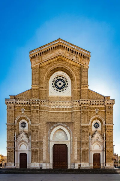 ピエトロ アポストロ大聖堂は ドゥオーモ トンティとも呼ばれ その建設のために富を寄付したパオロ トンティによって バラ窓やポータルに直面しています Cerignola プーリア州 イタリア — ストック写真