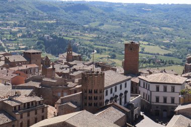 Orvieto şehrinin yüksek manzarası. Terni ili, Umbria, İtalya.
