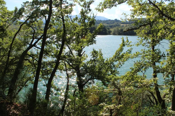 Vista Del Lago Scandarello Amatrice Provincia Rieti Lazio Italia Cielo — Foto de Stock