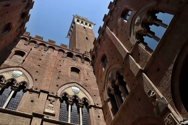 Egy Pillantás Középkori Siena Városába Toszkánába Olaszországba Unesco Örökség Palazzo — Stock Fotó