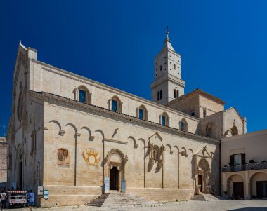 8 Ağustos 2020 - Matera, Basilicata, İtalya - Madonna della Bruna ve Sant 'Eustachio Katedrali, Civita' da Apulian Romanesk tarzında inşa edilmiştir..