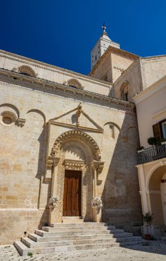 Matera, Basilicata, İtalya - Madonna della Bruna ve Sant 'Eustachio Katedrali, Civita' da Apulian Romanesk tarzında inşa edilmiştir..