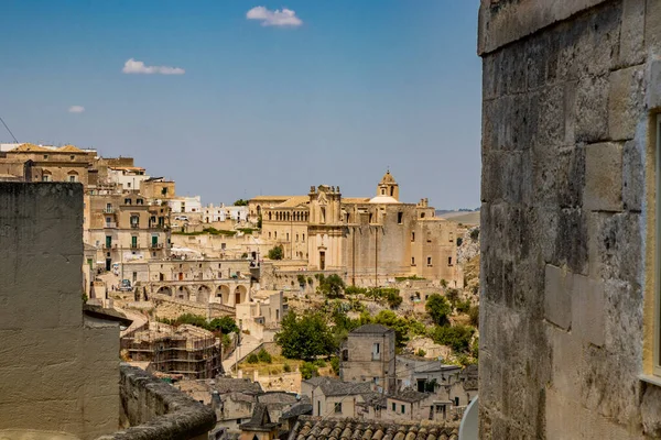 Matera Basilicata Italia Vista Panorámica Desde Cima Los Sassi Matera — Foto de Stock