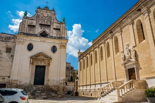 Gravina Puglia Talya Eski Şehrin Ana Meydanı Bir Kilise Katedral — Stok fotoğraf