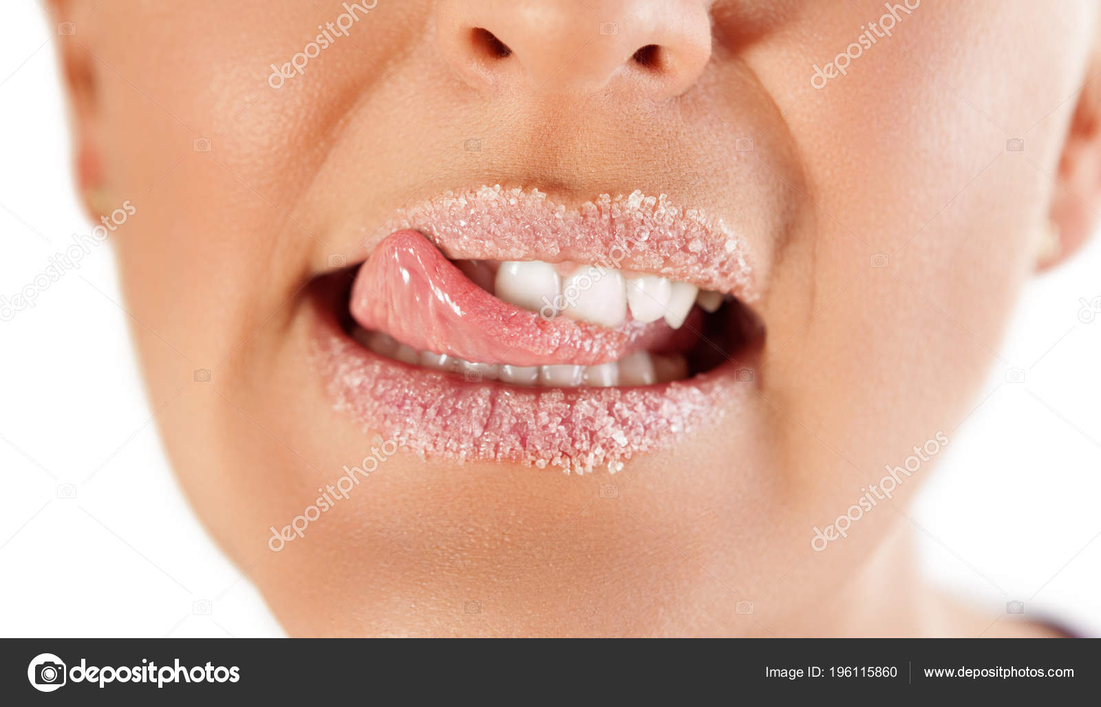 Woman Licking Lips Covered Sugar Sexy Candy Stock Photo Woman Licking Lips Covered Sugar Sexy Candy Stock Photo
