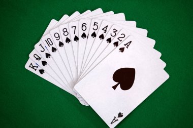 İskambil poker yüzeyi bileşimi. Üstten görünüm.