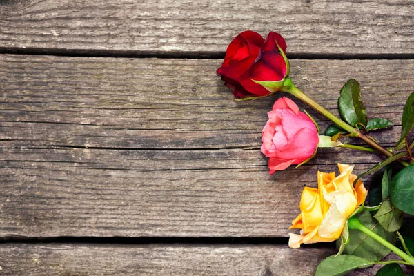 Vista Dall Alto Bellissimo Bouquet Rose Rosa Rosse Gialle Uno — Foto Stock