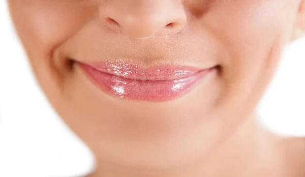 Close Van Vrouw Lippen Sexy Mollige Lippen Zonder Makeu — Stockfoto