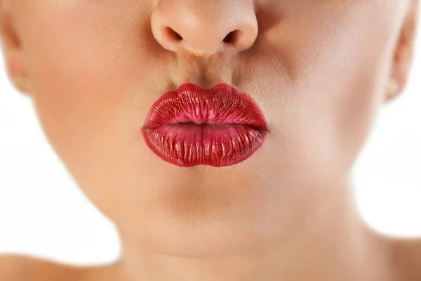 Sexy Prachtige Rode Lippen Plooi Voor Kiss — Stockfoto