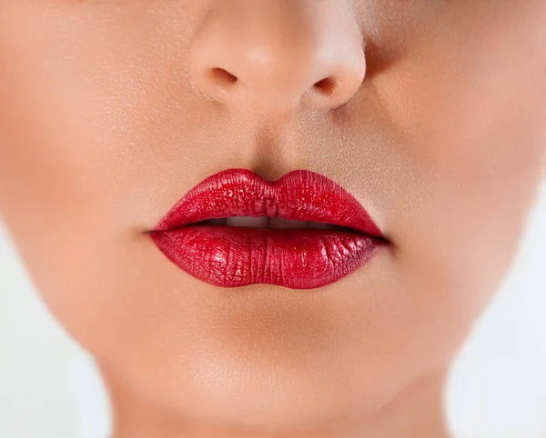 Sexy Lips Beauty Red Lips Makeup Detail Beautiful Make Close — Stock Photo, Image