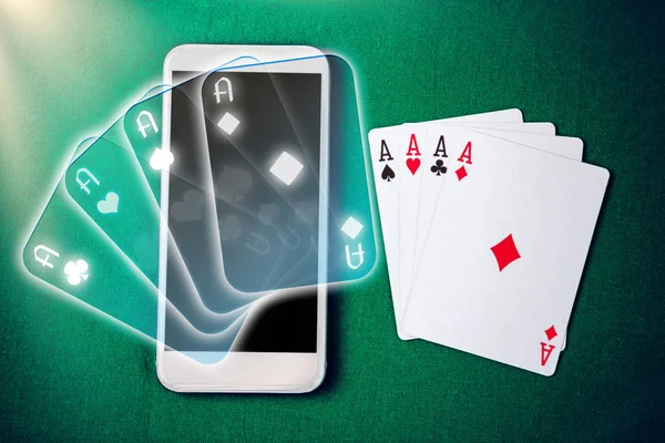 Мобильное Казино Покерный Стол Экране Смартфона Онлайн Казино Смартфоне Азартные — стоковое фото