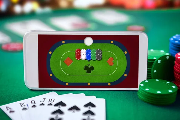 Smartphone Med Online Pokerbord Online Casino Gambling Spel — Stockfoto