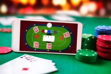 Smartphone ile online poker tablo kullanma üstünde perde. Online poker oyun ve kumar.