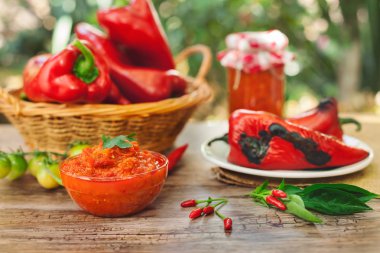Ajvar,tasty popular dish of roasted red peppers clipart
