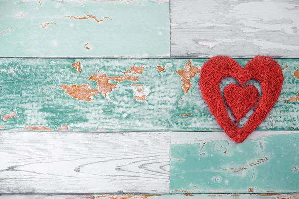 Handgemaakte Valentines Day Hart Houten Achtergrond — Stockfoto