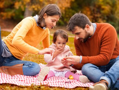 Mutlu aile eğleniyor piknik zaman 