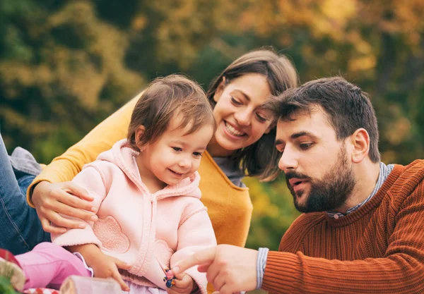 Branco Jovem Família Feliz Férias Piquenique Momento Parque — Fotografia de Stock