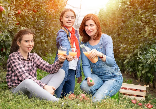 Young Woman Holds Bottle Natural Organic Juice Produced Garden Sunny Royalty Free Stock Images