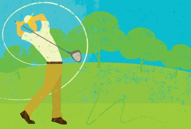 Dokulu bir arka plan üzerinde sallanan golfçü