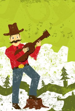 Dokulu bir arka plan üzerinde Country müzik şarkıcısı