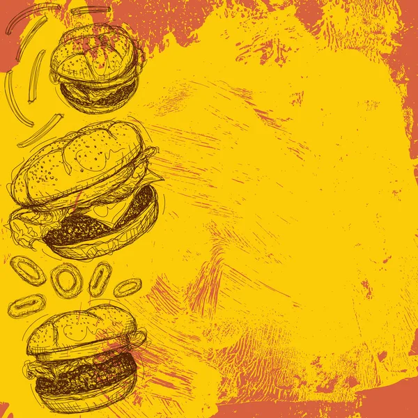 Trois Hamburgers Aux Rondelles Oignon Frites — Image vectorielle