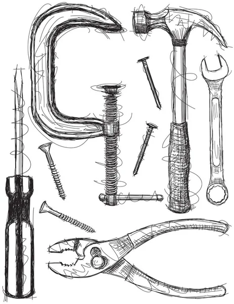 Bocetos Varias Herramientas Construcción — Vector de stock