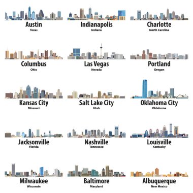 vector collection of United States cities skylines icons clipart
