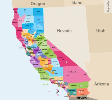vector high detailed map of California's Congressional districts since 2013 clipart