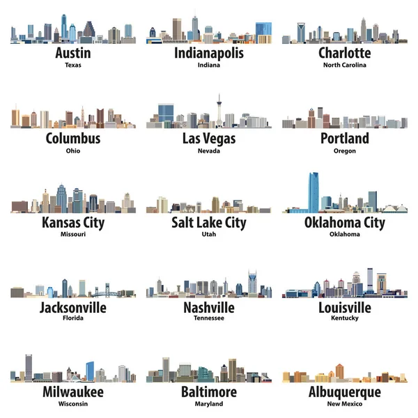 Coleção Vetorial Ícones Skylines Cidades Dos Estados Unidos — Vetor de Stock