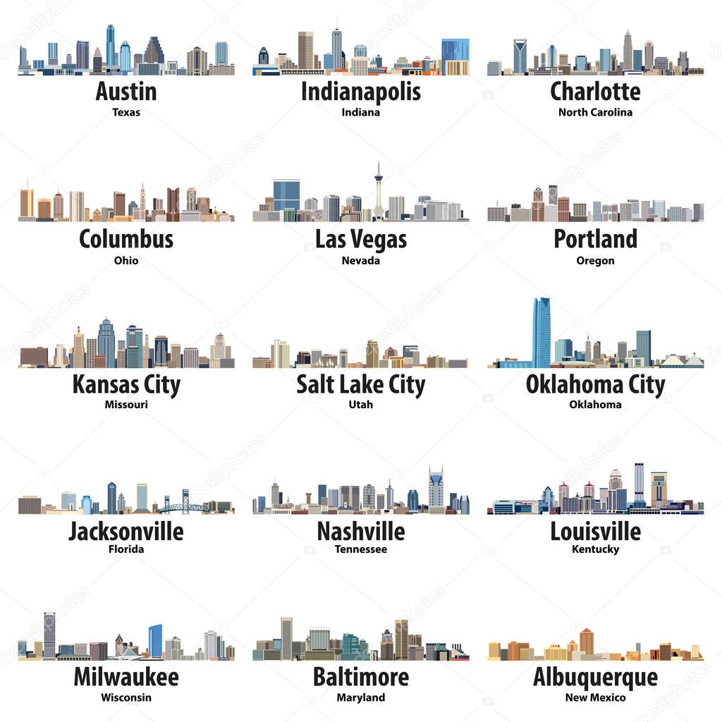 vector collection of United States cities skylines icons