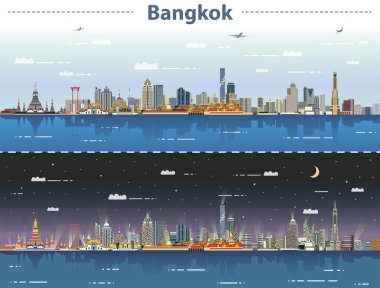 vektör soyut çizim Bangkok manzarası, gece ve gündüz