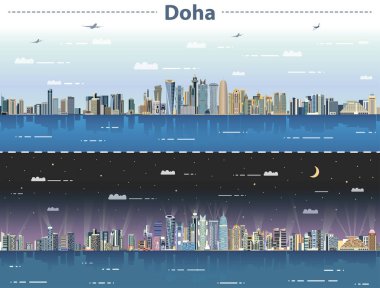 vektör çizim Doha manzarası, gece ve gündüz
