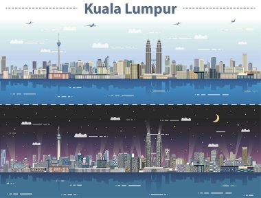 vektör çizim Kuala Lumpur manzarası, gece ve gündüz