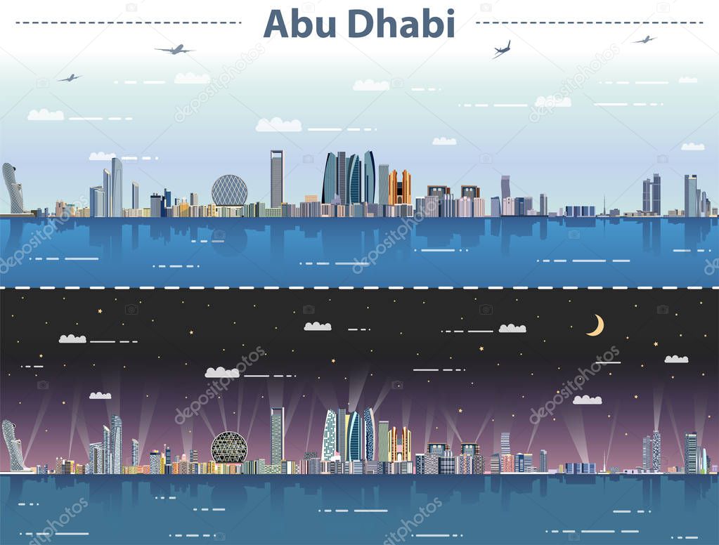 vector abstract illustration of Abu Dhabi skyline at day and night