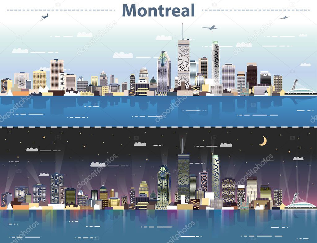 vector abstract illustration of Montreal at day and night