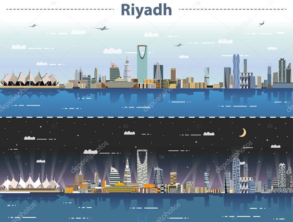 vector illustration of Riyadh skyline at day and night