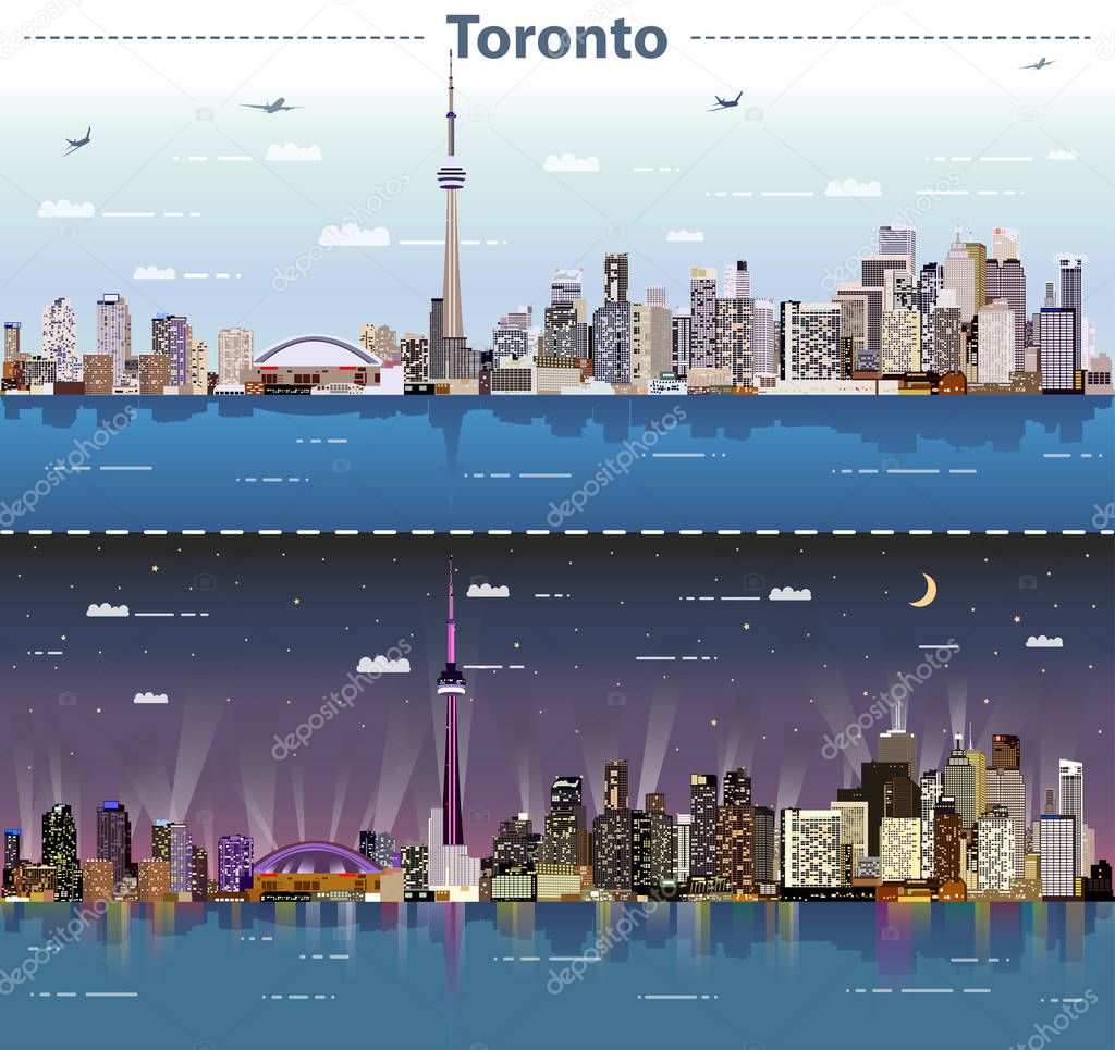 vector abstract illustration of Toronto at day and night
