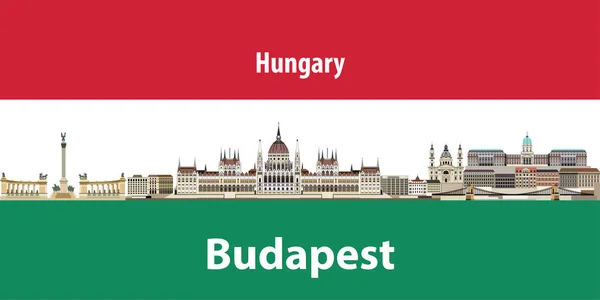 Illustrazione Vettoriale Della Città Budapest Skyline Con Bandiera Dell Ungheria — Vettoriale Stock