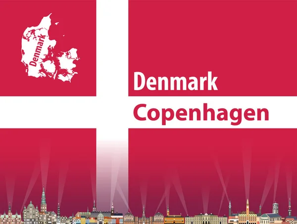 Illustration Vectorielle Des Toits Copenhague Avec Drapeau Carte Danemark Sur — Image vectorielle